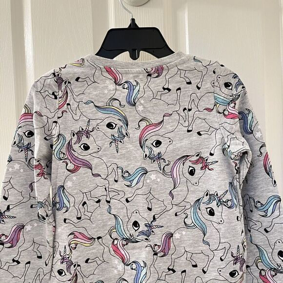 H&M Gray Lightweight Unicorn Sweatshirt Rainbow Manes Stars Girls Size 6-8 NWT - Picture 8 of 10
